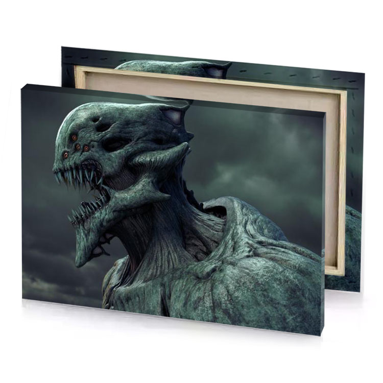 a large monster with big mouth charcoal canvas