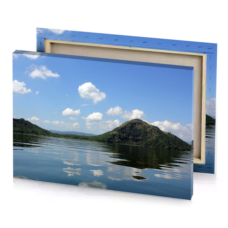 a large mountain in the middle of lake light steel blue canvas