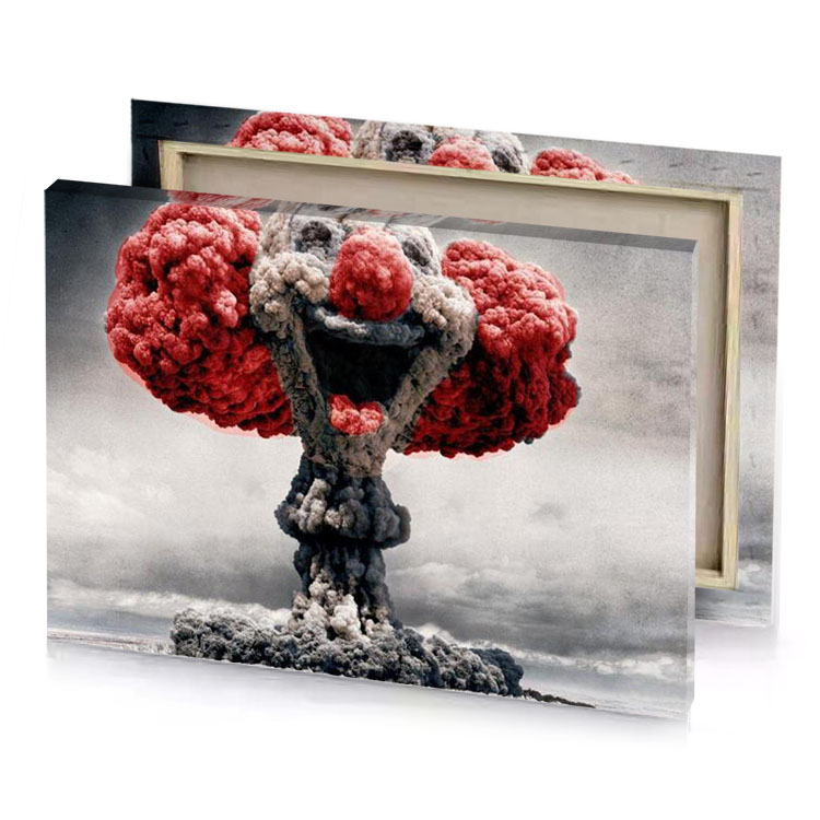 a large mushroom explosion burgundy canvas