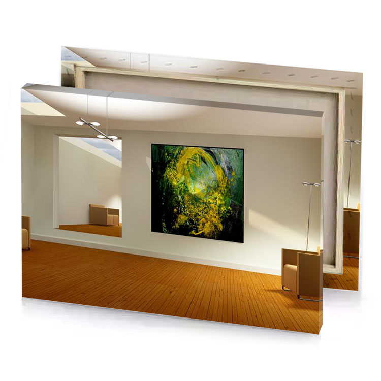 a large painting on the wall olive drab canvas