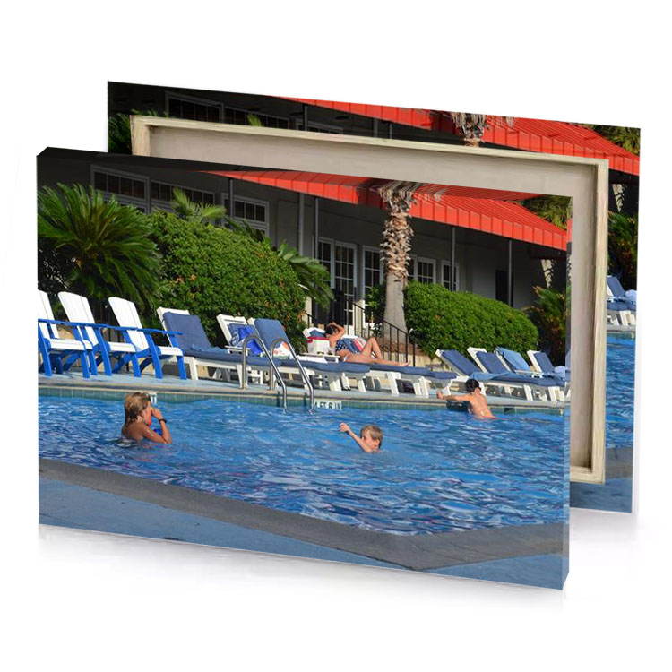 a large pool with blue water steel canvas