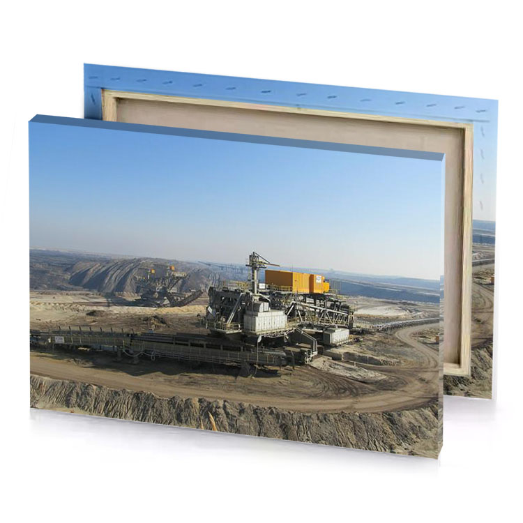 a large quarry with machine in the middle light steel blue canvas