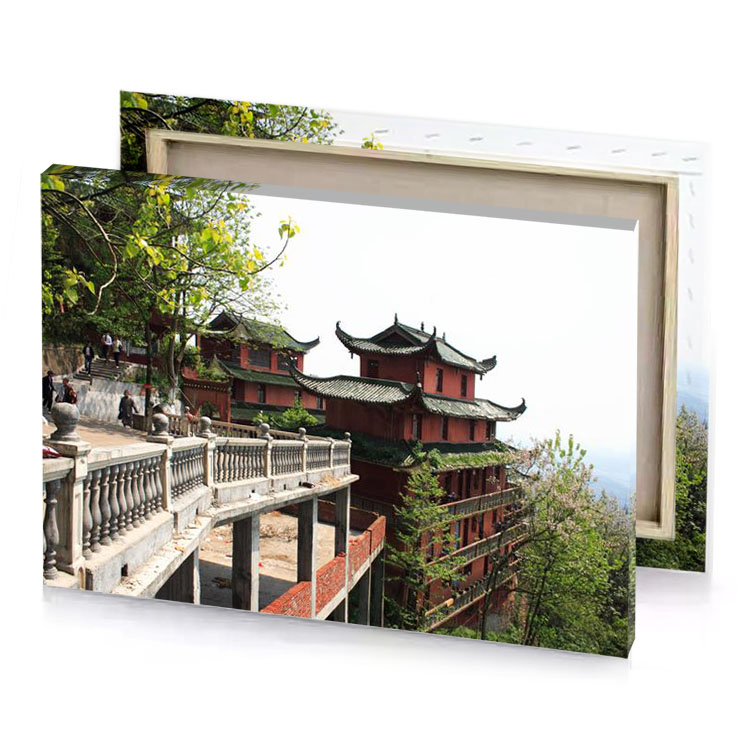 a large red building white smoke canvas