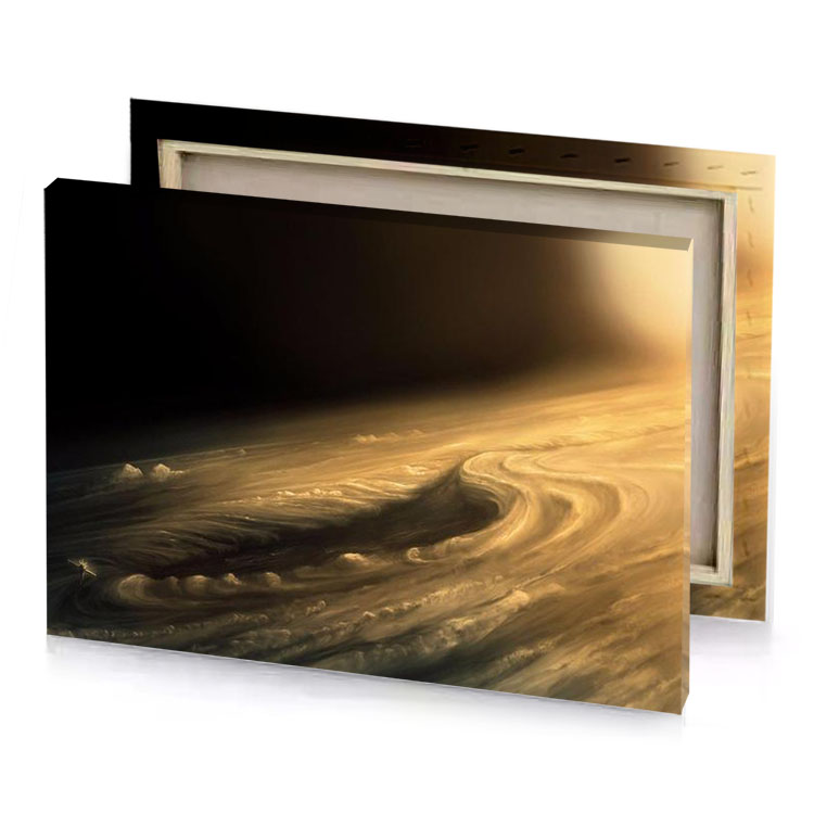a large swirling black hole in the center of fawn canvas