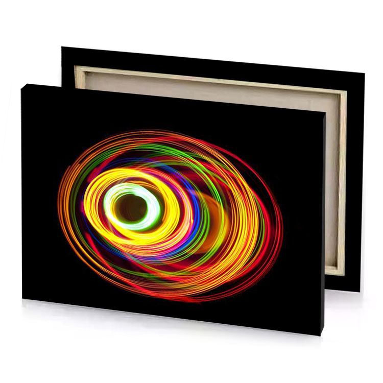 a light painting of circle with black background canary yellow canvas
