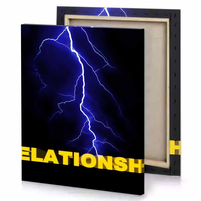 a lightning bolt with the words relationship prussian blue canvas