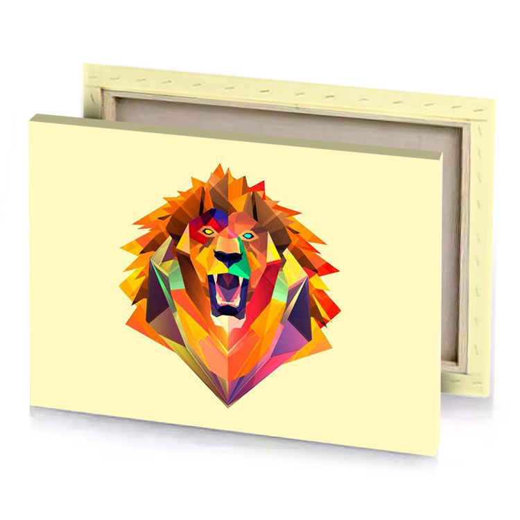 a lion head made out of geometric shapes carrot orange canvas