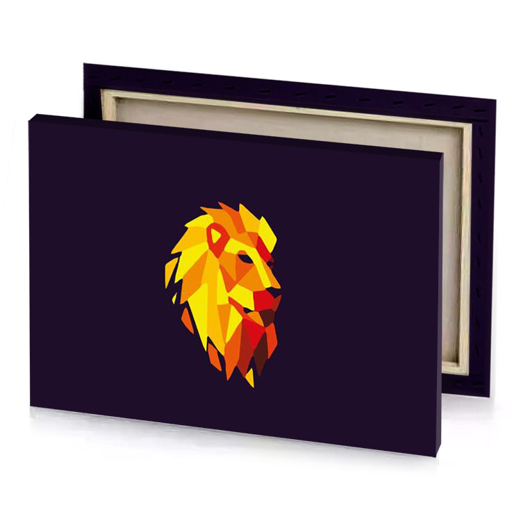 a lion head made out of triangles canary yellow canvas