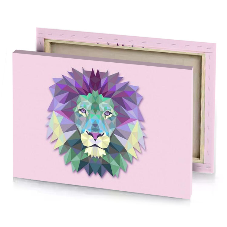 a lion head made out of triangles celadon canvas