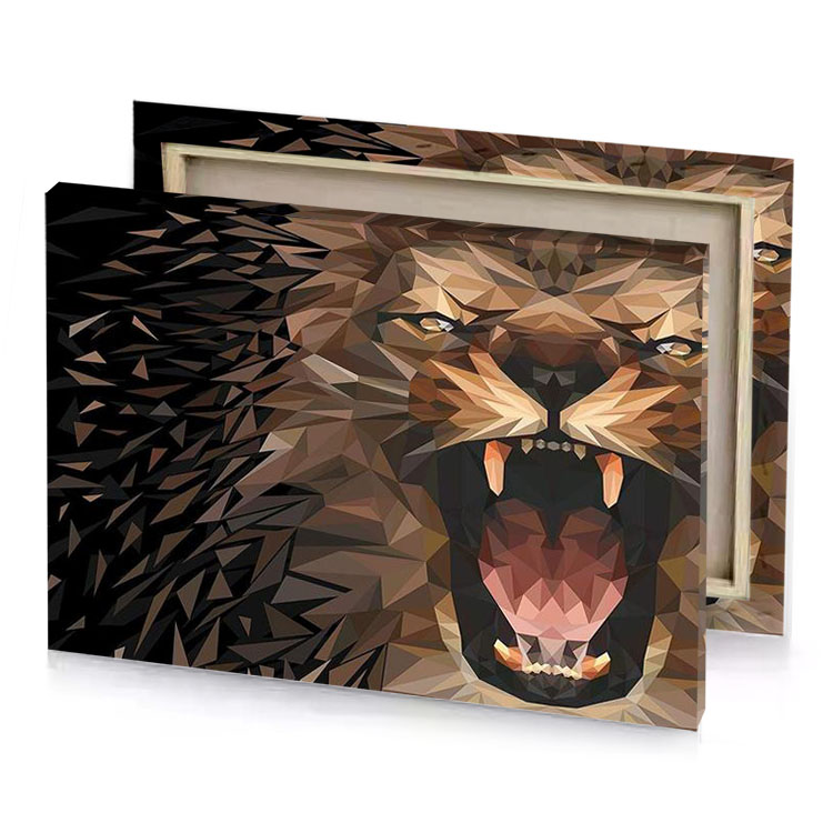 a lion head made up of triangles garnet canvas
