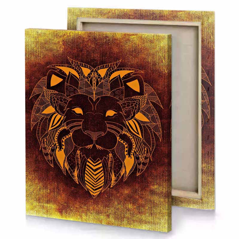 a lion head with tribal patterns on it zinnwaldite brown canvas