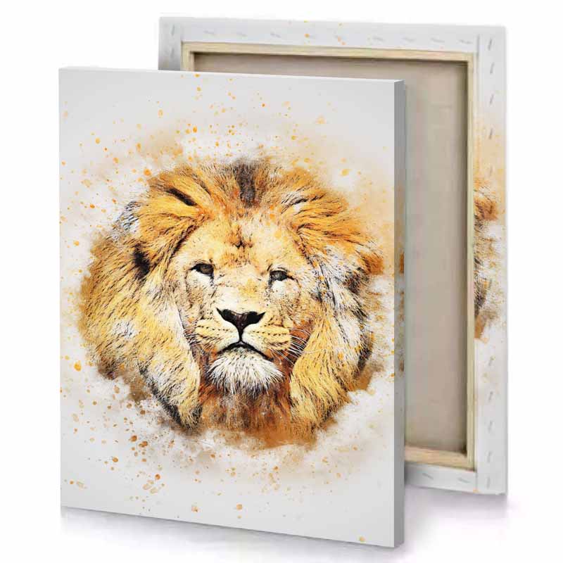 a lion head with watercolor effect burlywood canvas