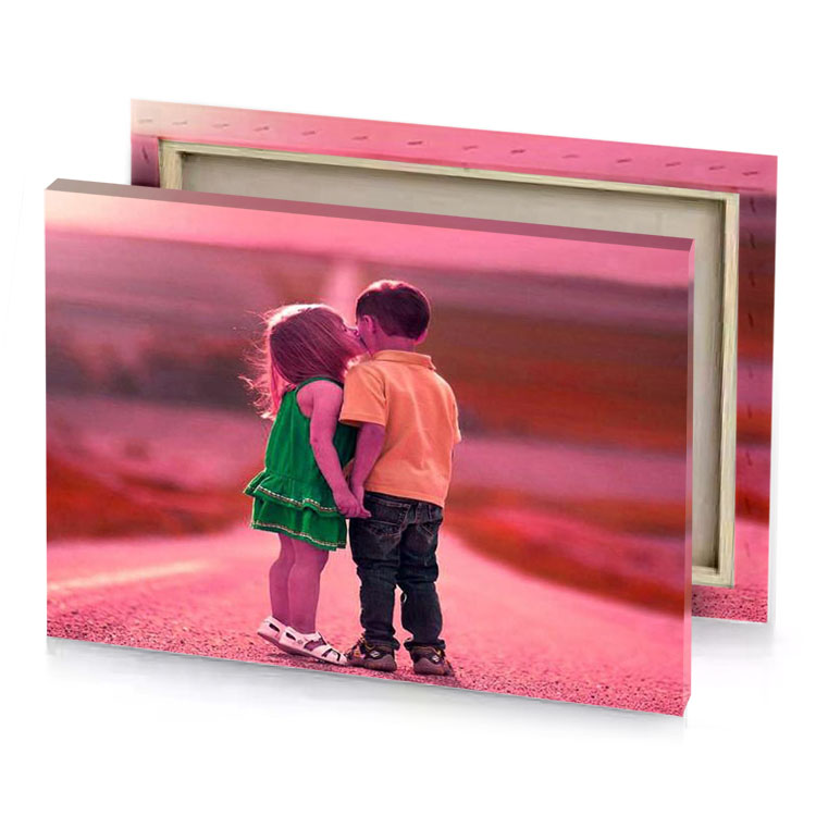 a little boy and girl kissing on road salmon canvas