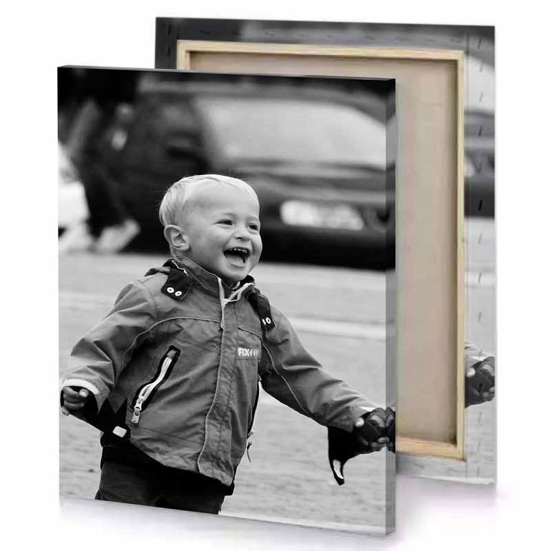 a little boy is running on the street silver canvas