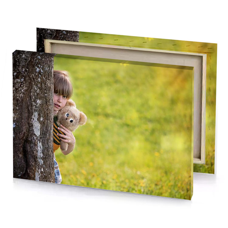 a little girl holding teddy bear in her hands dark khaki canvas