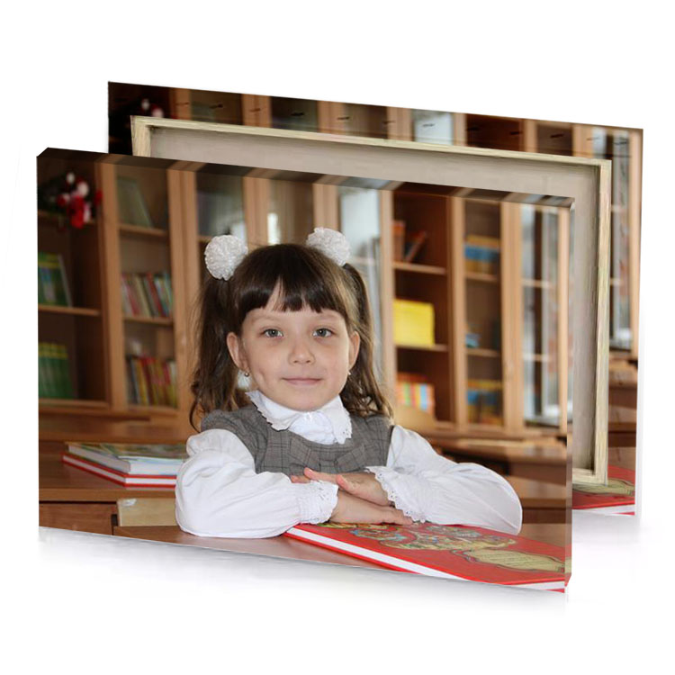 a little girl sitting at desk with book bistre canvas