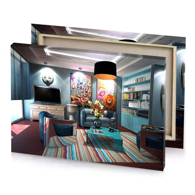 a living room with colorful rug and television sepia canvas