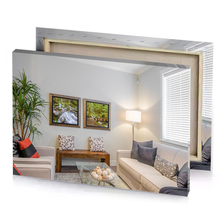 a living room with couch and coffee table silver canvas
