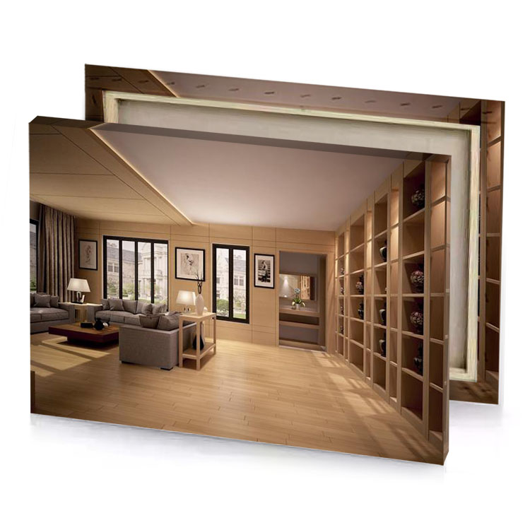 a living room with couch and table canvas
