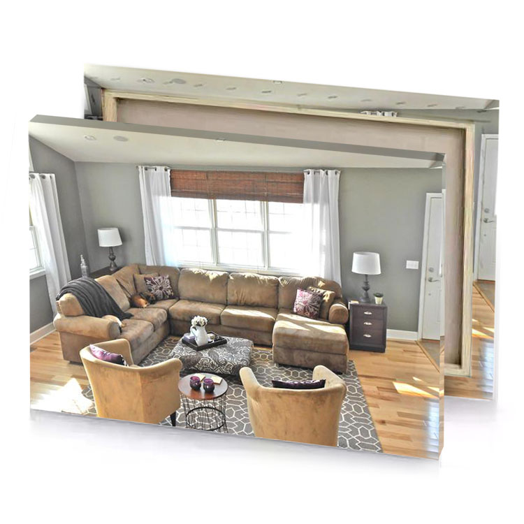 a living room with couch chair and coffee table camouflage green canvas