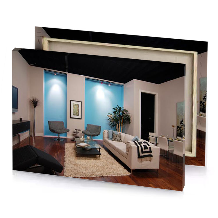 a living room with couch chair and television moonstone blue canvas