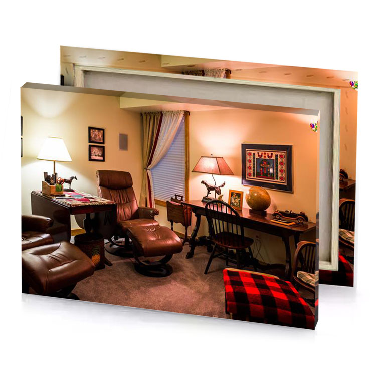 a living room with desk chair and lamp smoky black canvas