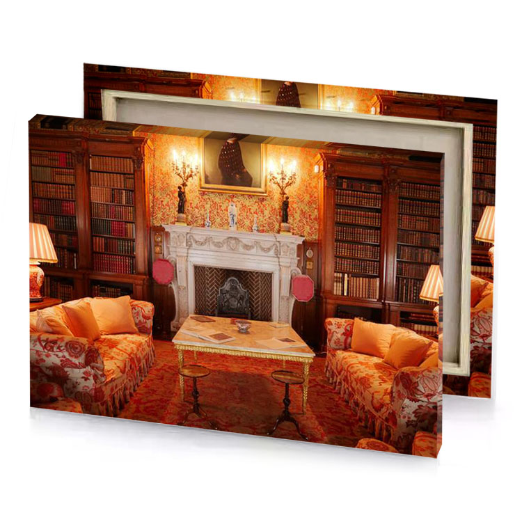 a living room with fireplace and painting on the wall peru canvas