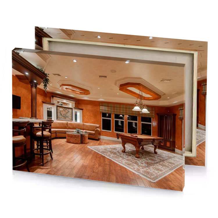 a living room with pool table and zinnwaldite brown canvas