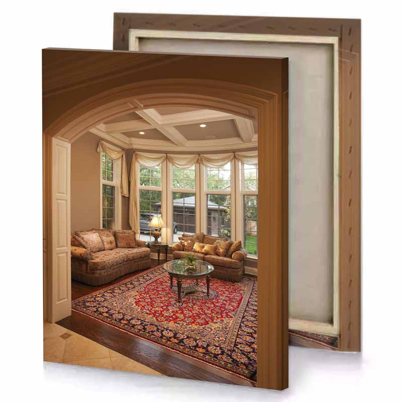 a living room with rug and couches sepia canvas