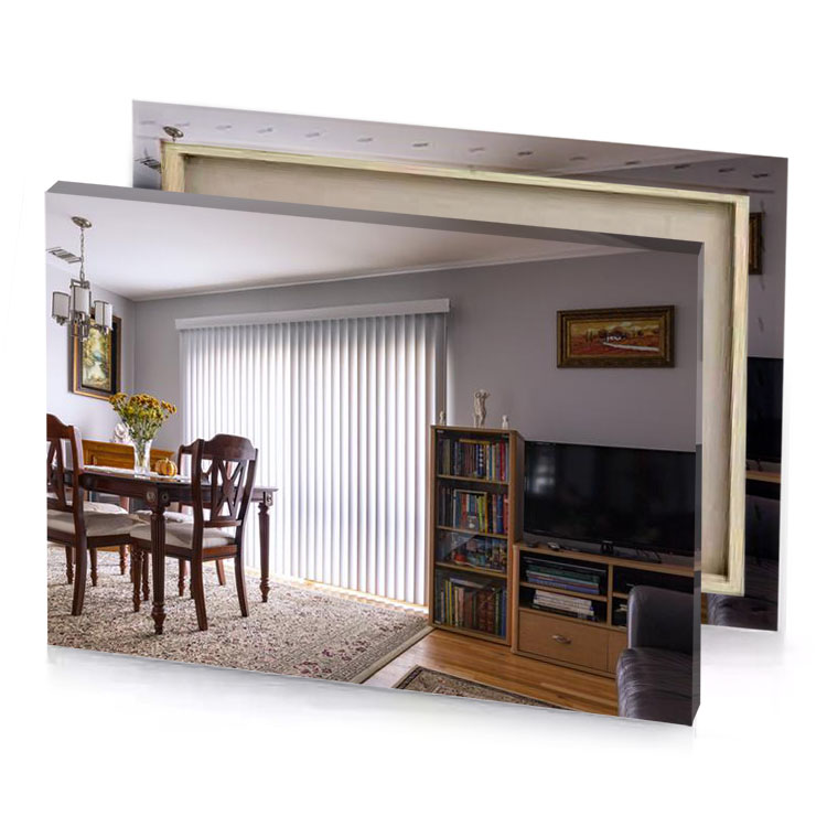 a living room with table and chairs white smoke canvas