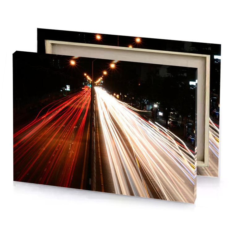 a long exposure of city street at night maroon canvas