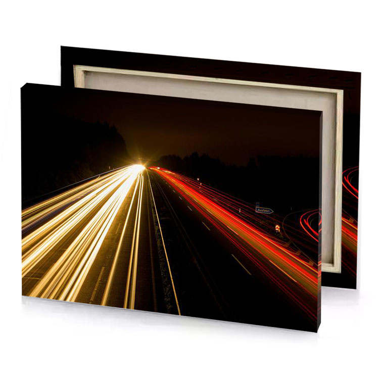 a long exposure of highway with light trails mahogany canvas