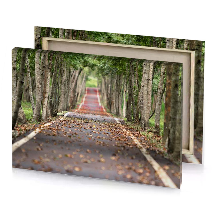 a long road lined with trees rosy brown canvas