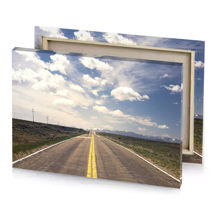 a long road with yellow line on the side eggshell canvas
