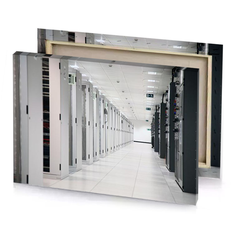a long row of servers silver canvas