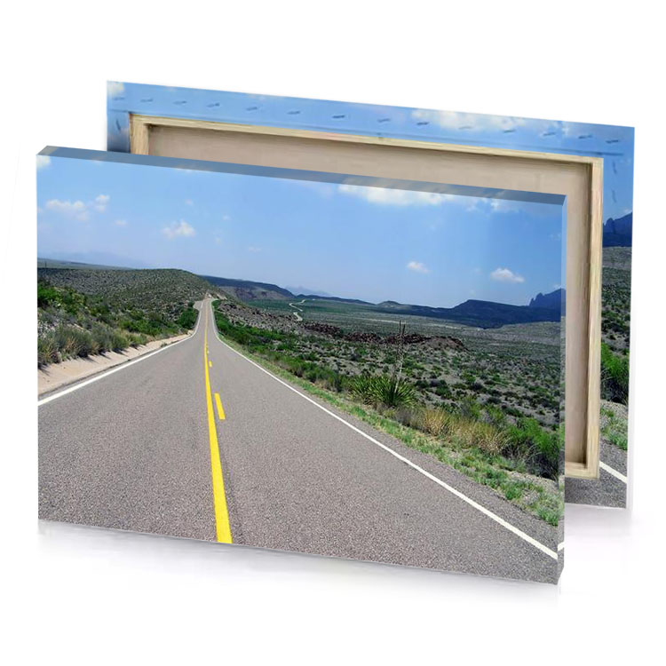 a long straight road light steel blue canvas
