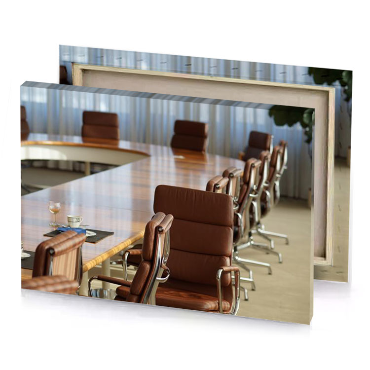 a long wooden table bistre canvas