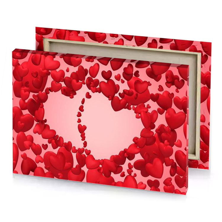 a lot of red hearts on pink background canvas