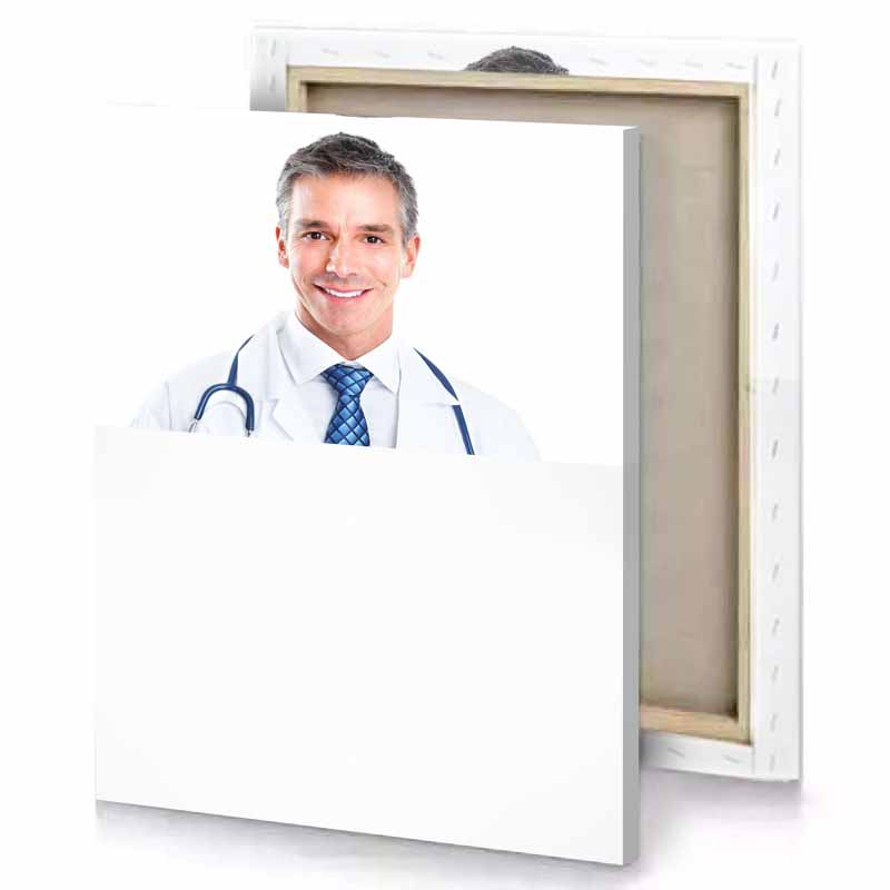 a male doctor holding blank sign snow canvas