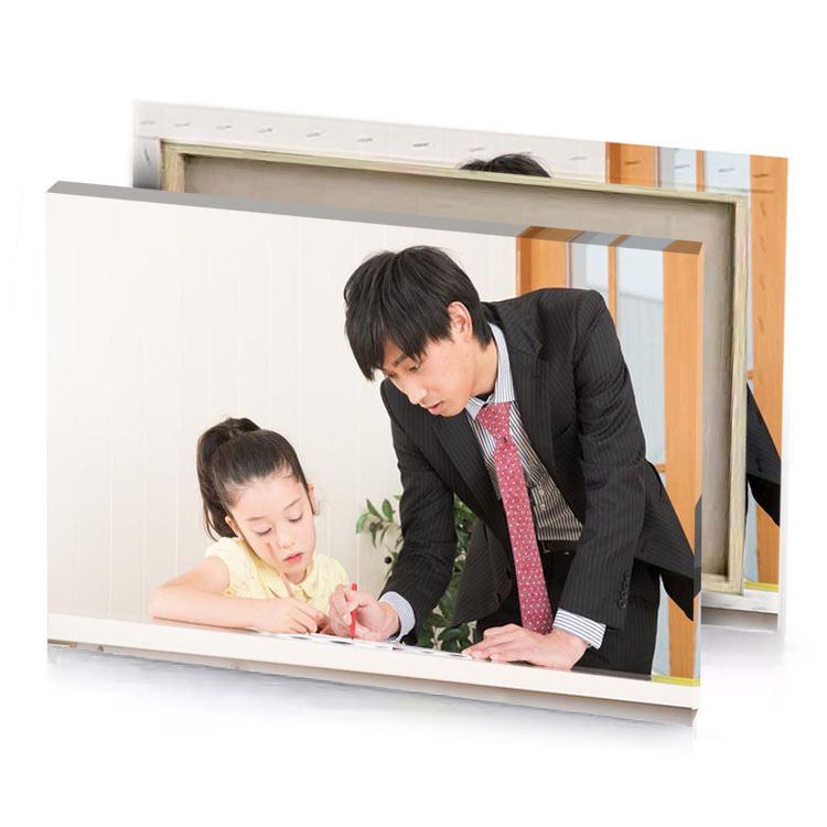 a man and little girl are writing linen canvas