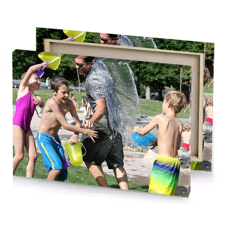 a man and two children playing with water manatee canvas