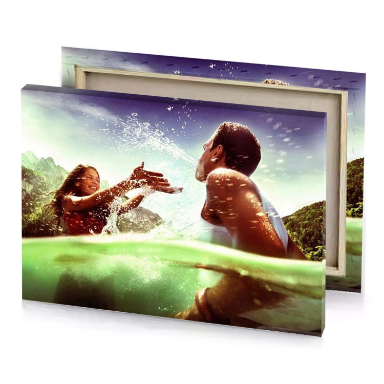 a man and woman are in the water pale green canvas