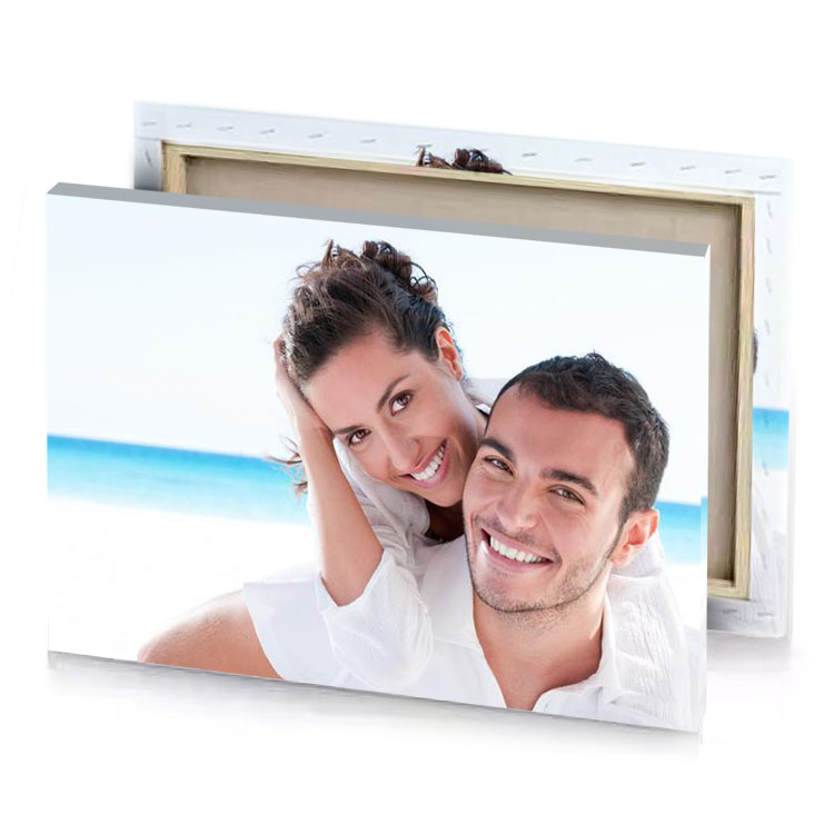 a man and woman are smiling at the camera white smoke canvas
