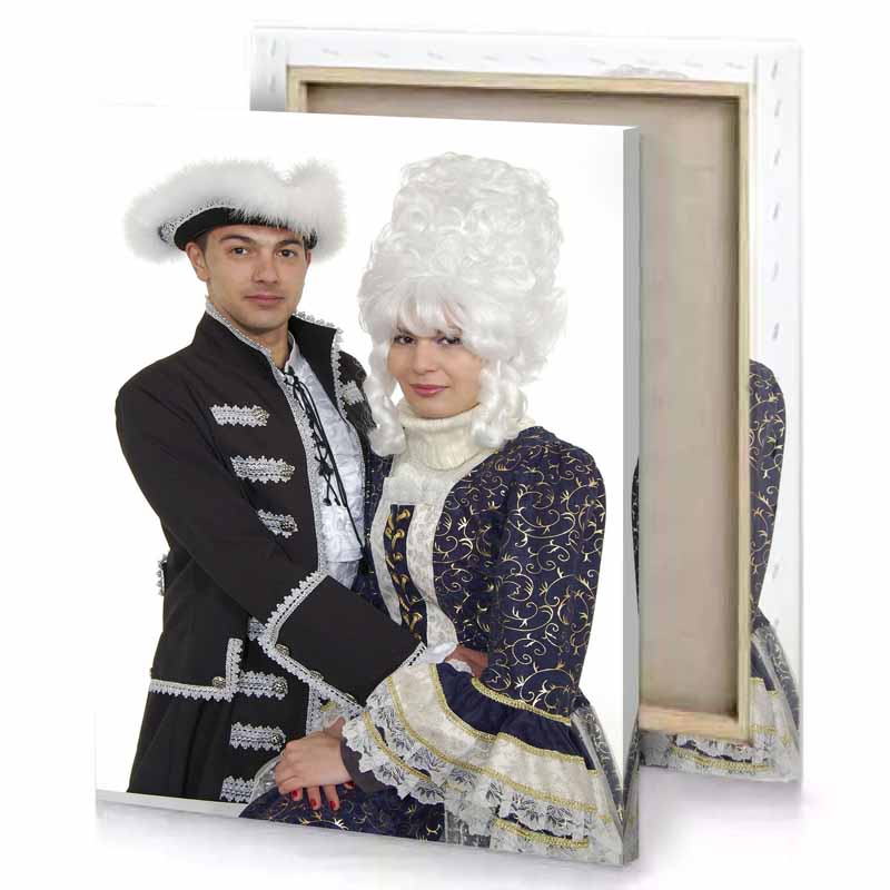 a man and woman dressed in victorian clothing white smoke canvas