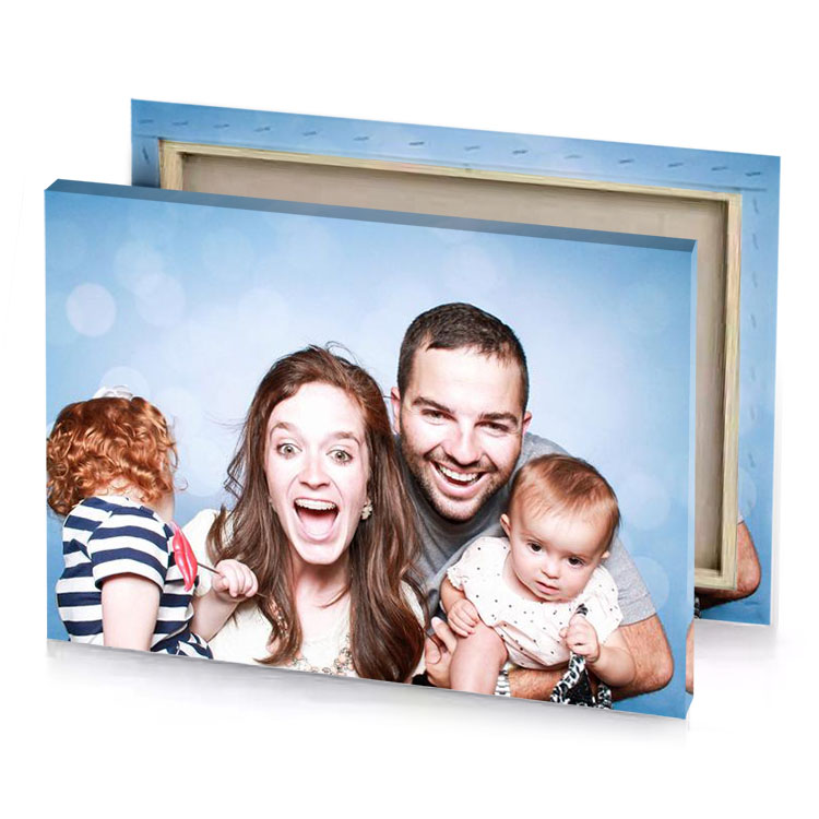 a man and woman holding baby light steel blue canvas
