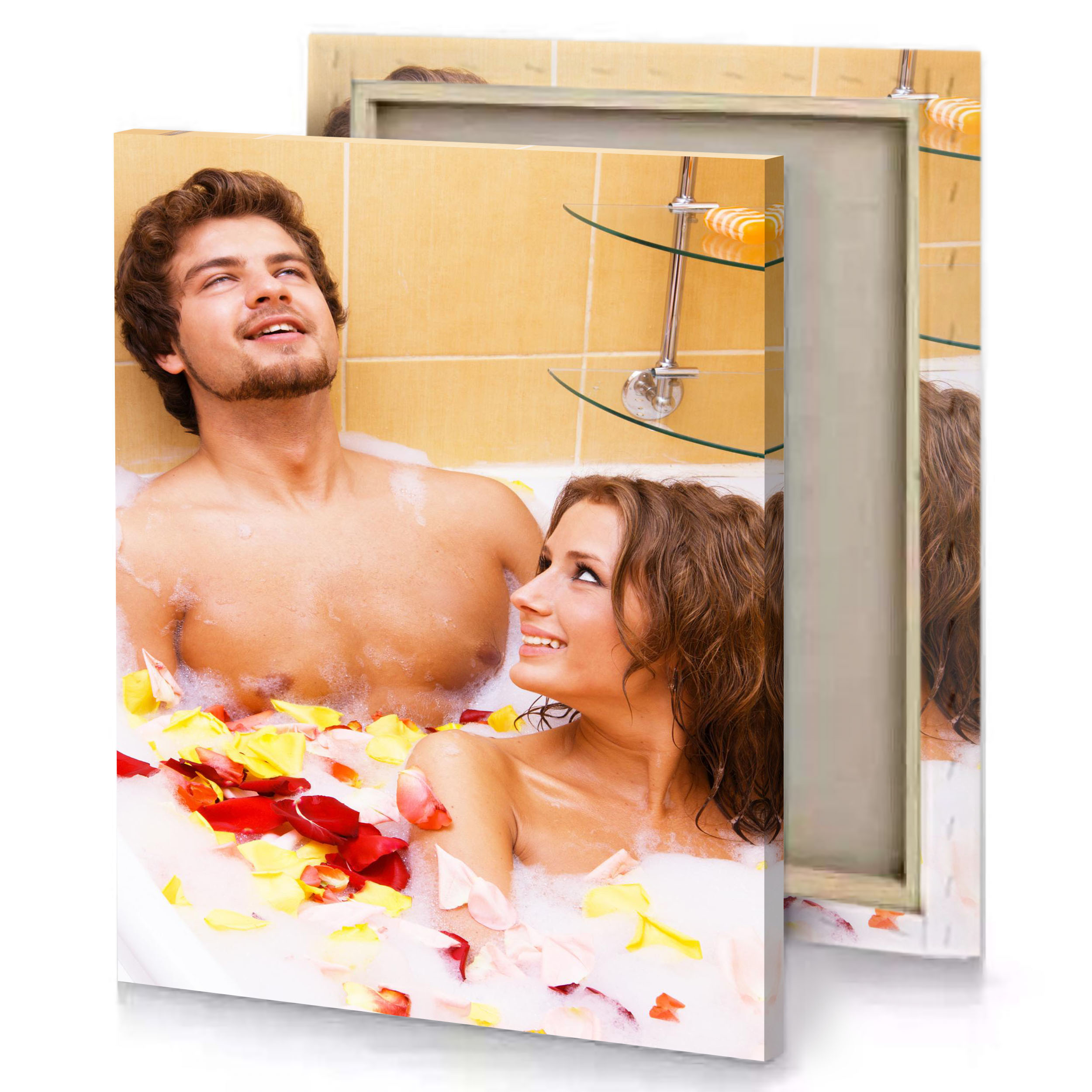 a man and woman in bathtub lavender blush canvas