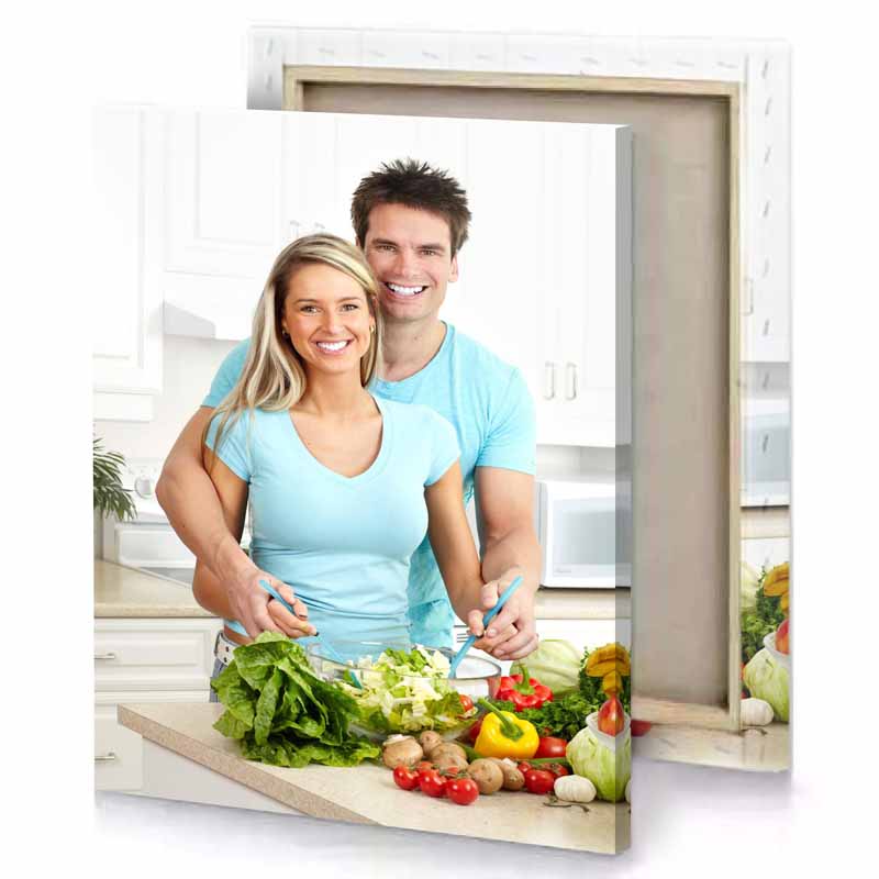 a man and woman in kitchen white smoke canvas