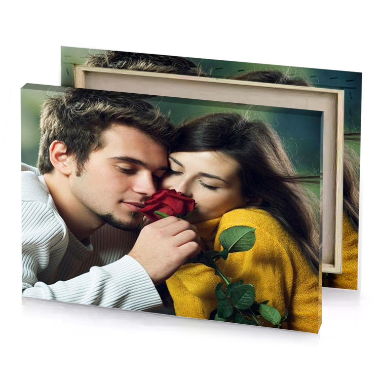 a man and woman kissing with rose smoky black canvas