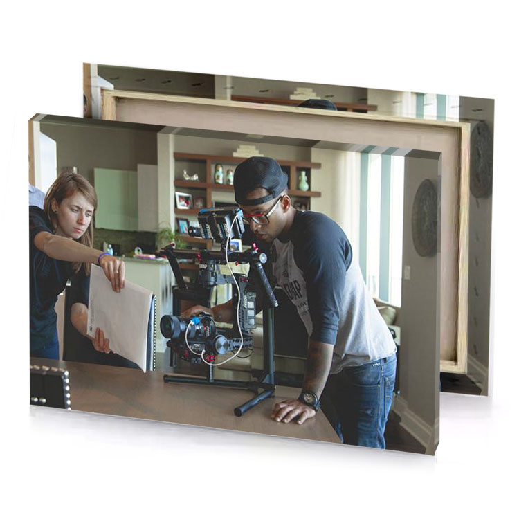a man and woman looking at camera bistre canvas
