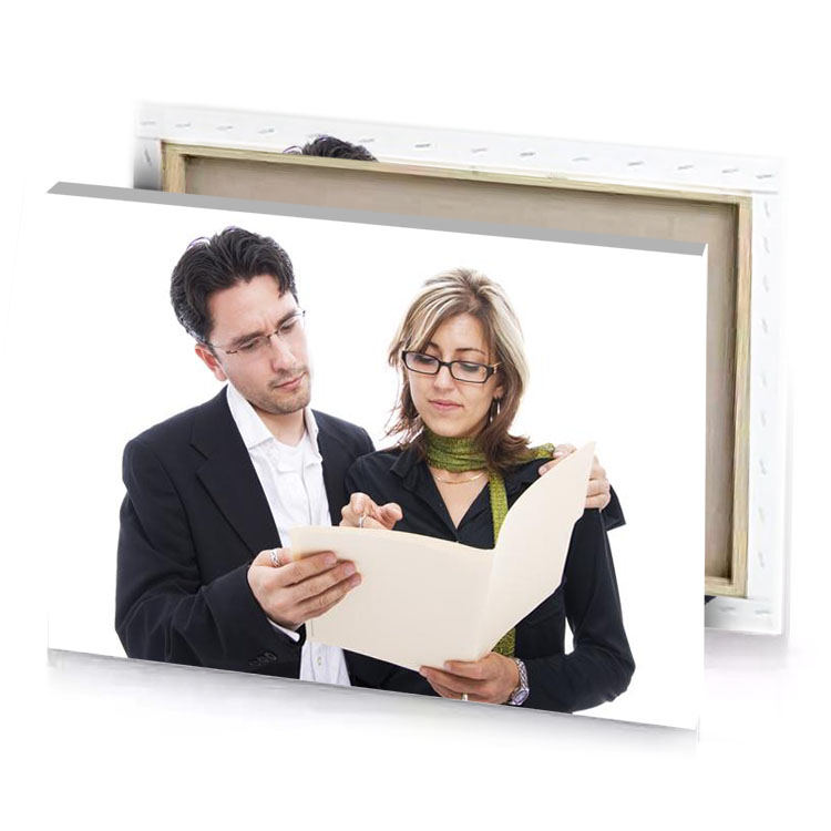 a man and woman looking at piece of paper white smoke canvas